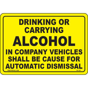 No alcohol in company vehicles vinyl safety label