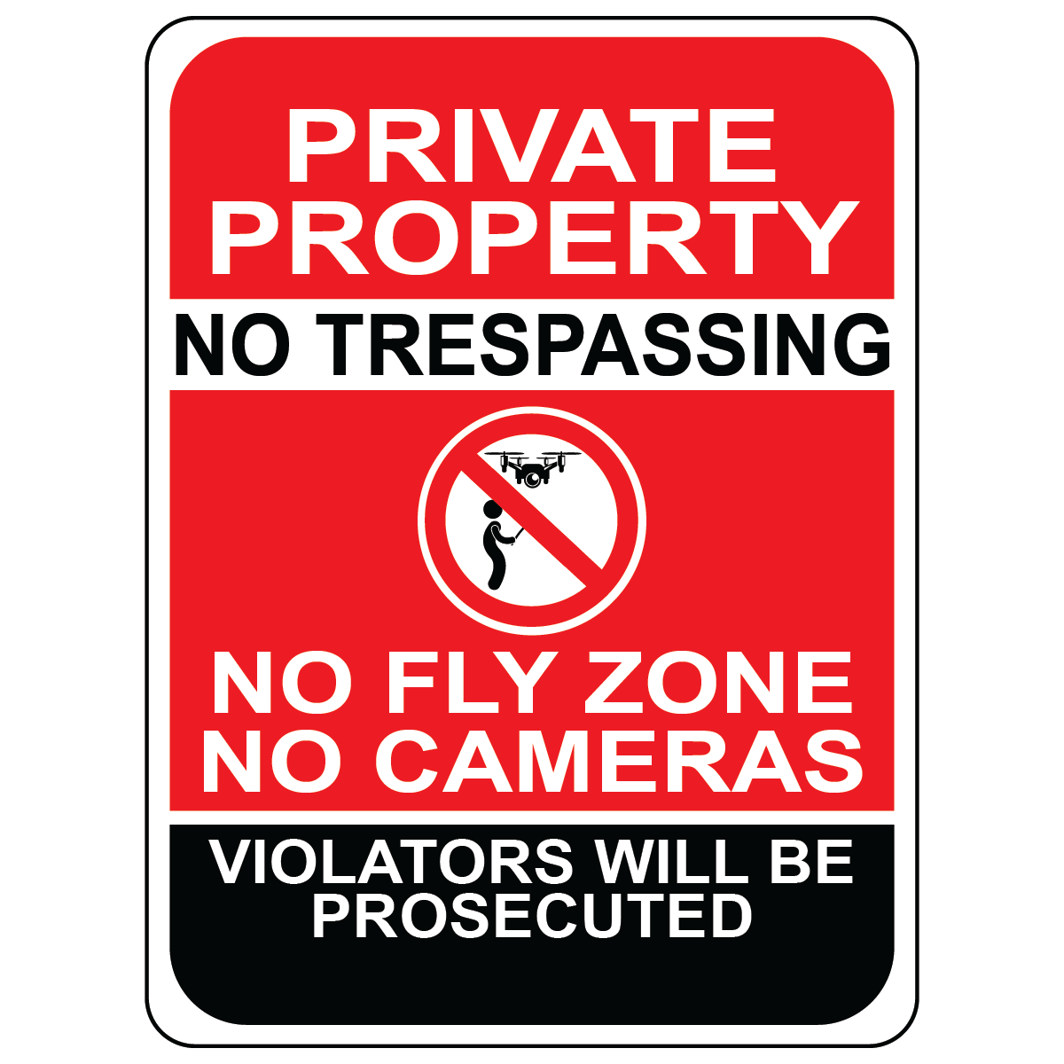 No trespassing no fly no cameras warning sign