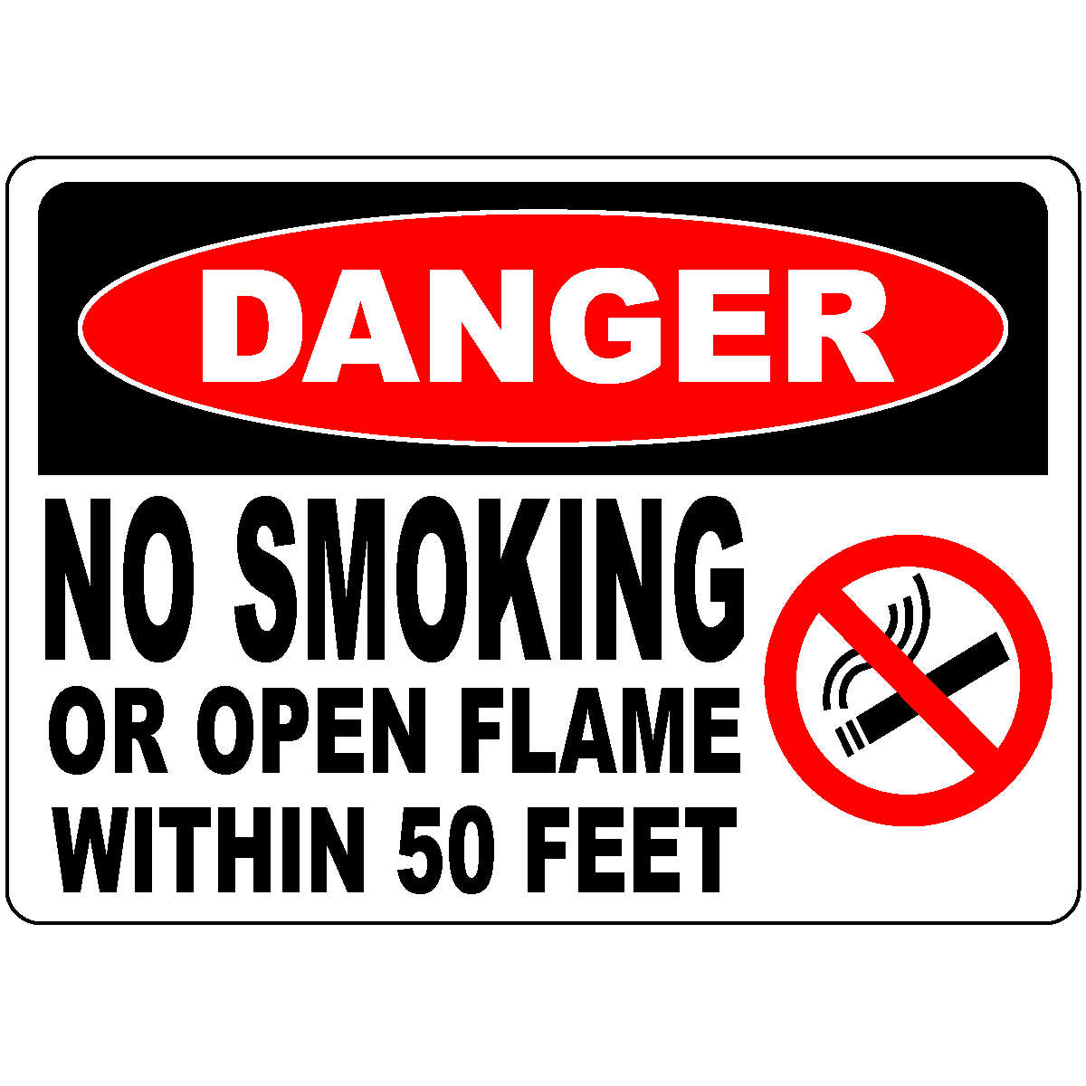 Danger no smoking within 50 feet safety warning sign