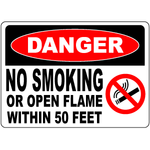 Danger no smoking within 50 feet safety warning sign