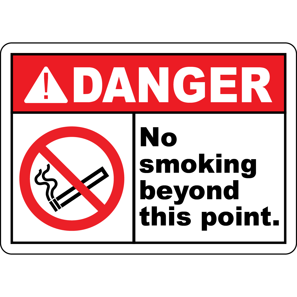 Danger no smoking beyond this point sign