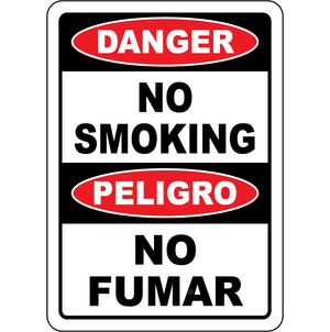 Danger no smoking bilingual safety sign