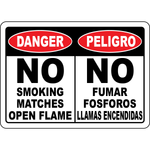 Bilingual no smoking matches open flame safety sign