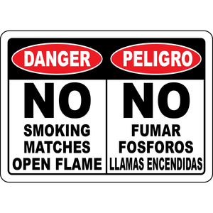 Bilingual no smoking matches open flame safety sign