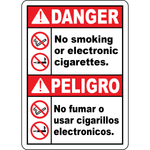 Danger no smoking or e-cigarettes bilingual sign