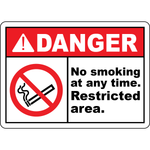 Danger no smoking at any time restricted area sign