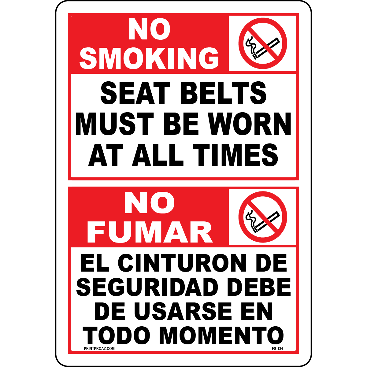No Smoking & Seat Belt Label