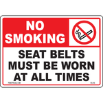 No smoking seat belts worn forklift operator warning