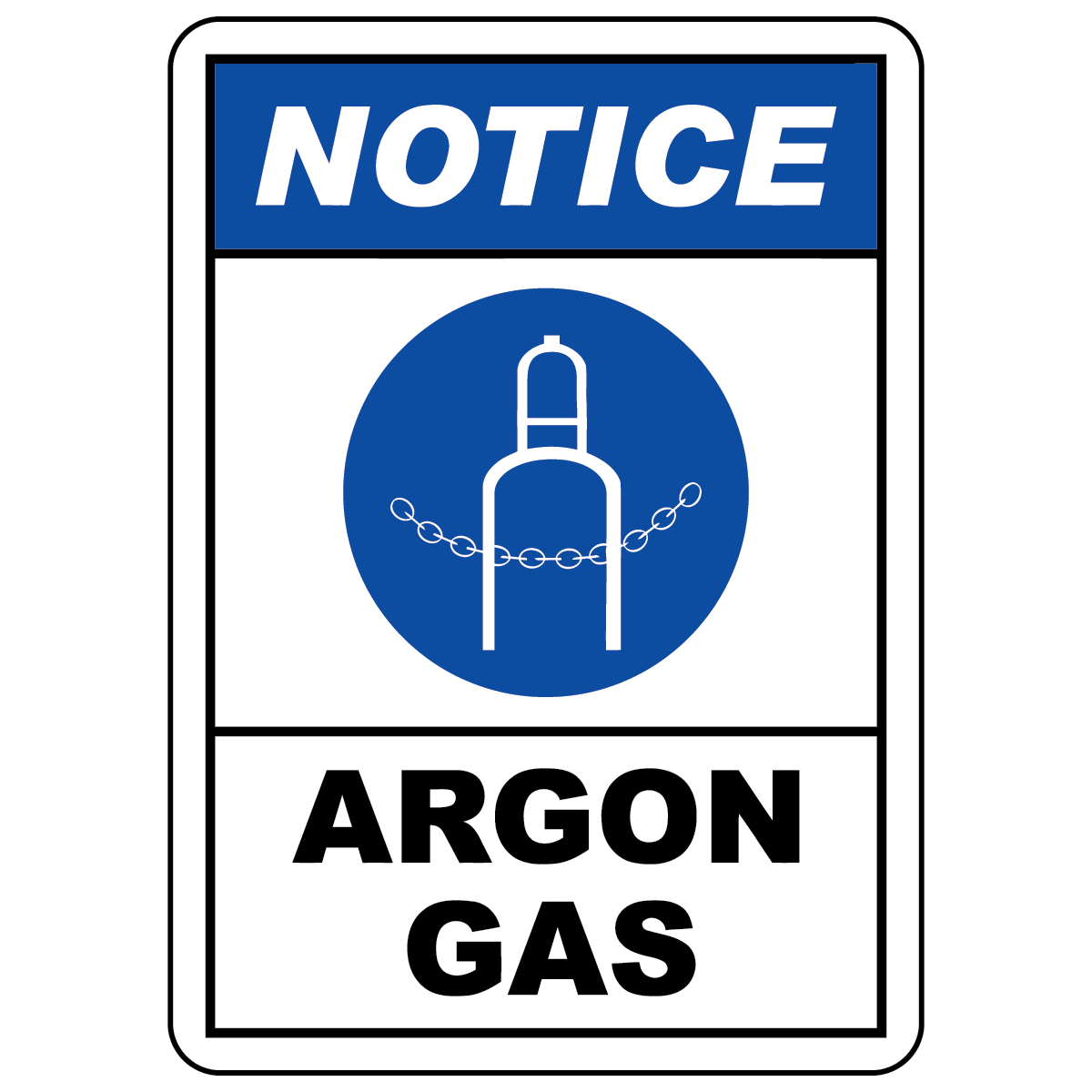 Notice argon gas sign for identifying compressed gas areas and improving workplace safety