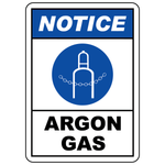 Notice argon gas sign for identifying compressed gas areas and improving workplace safety