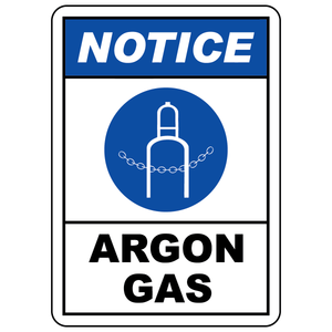 Notice argon gas sign for identifying compressed gas areas and improving workplace safety