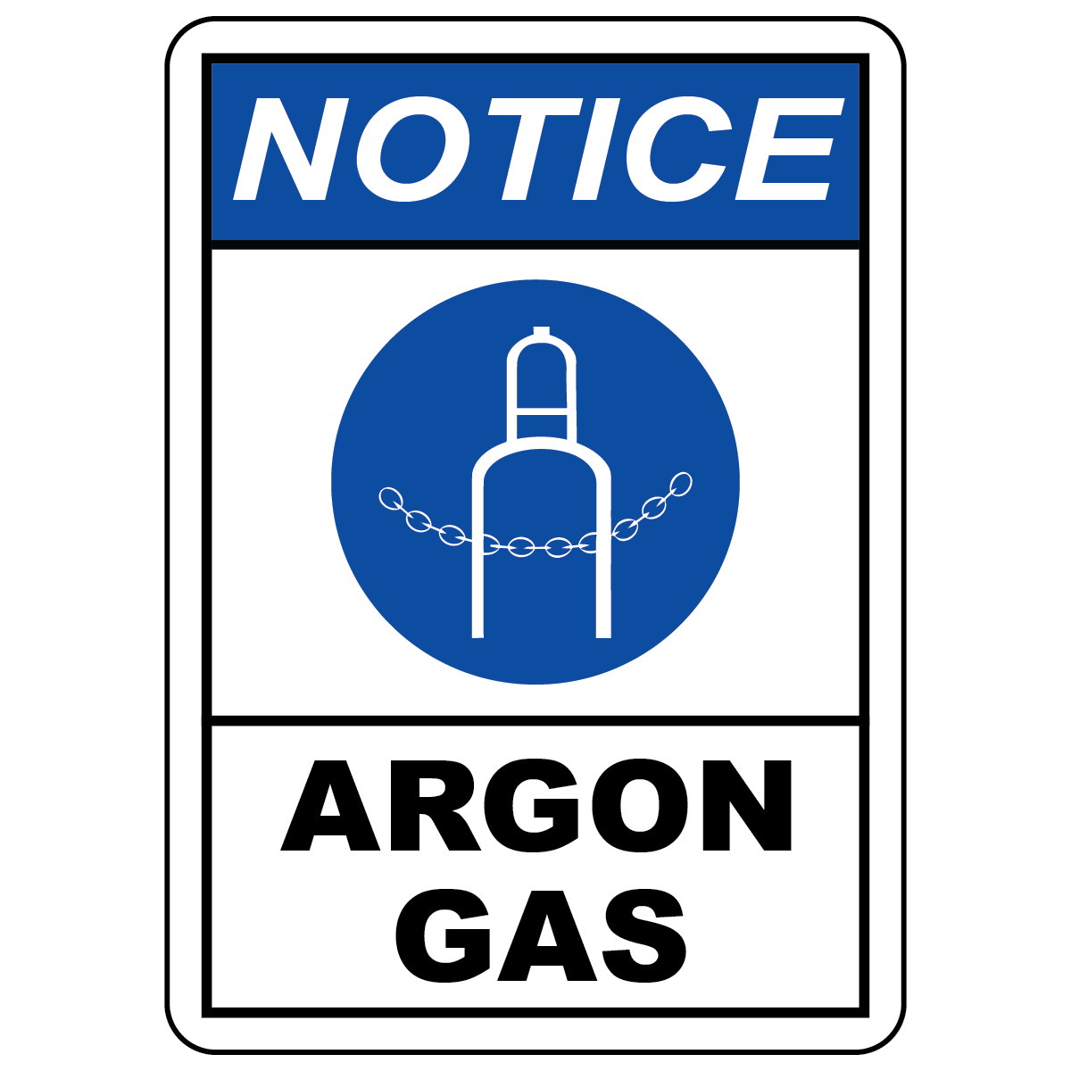 Notice argon gas safety sign for compressed gas identification