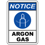 Notice argon gas safety sign for compressed gas identification