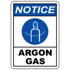 Notice argon gas safety sign for compressed gas identification