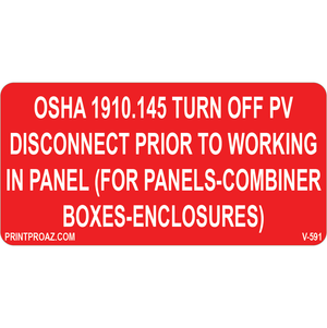 1.5x3 Osha 1910.145 V-591 Decal Solar Labels