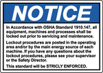 OSHA lockout procedures safety notice sign