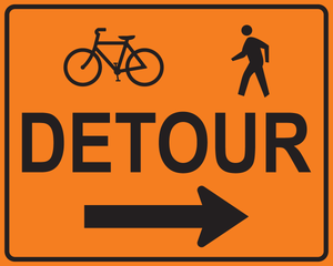 Bike pedestrian detour right arrow MUTCD M4-9a OSHA sign for shared path closure safety
