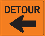 Detour left arrow MUTCD M4-9 OSHA traffic control sign for roadwork safety
