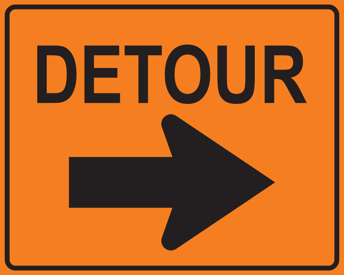 Detour right arrow MUTCD M4-9 OSHA traffic control sign for roadwork safety