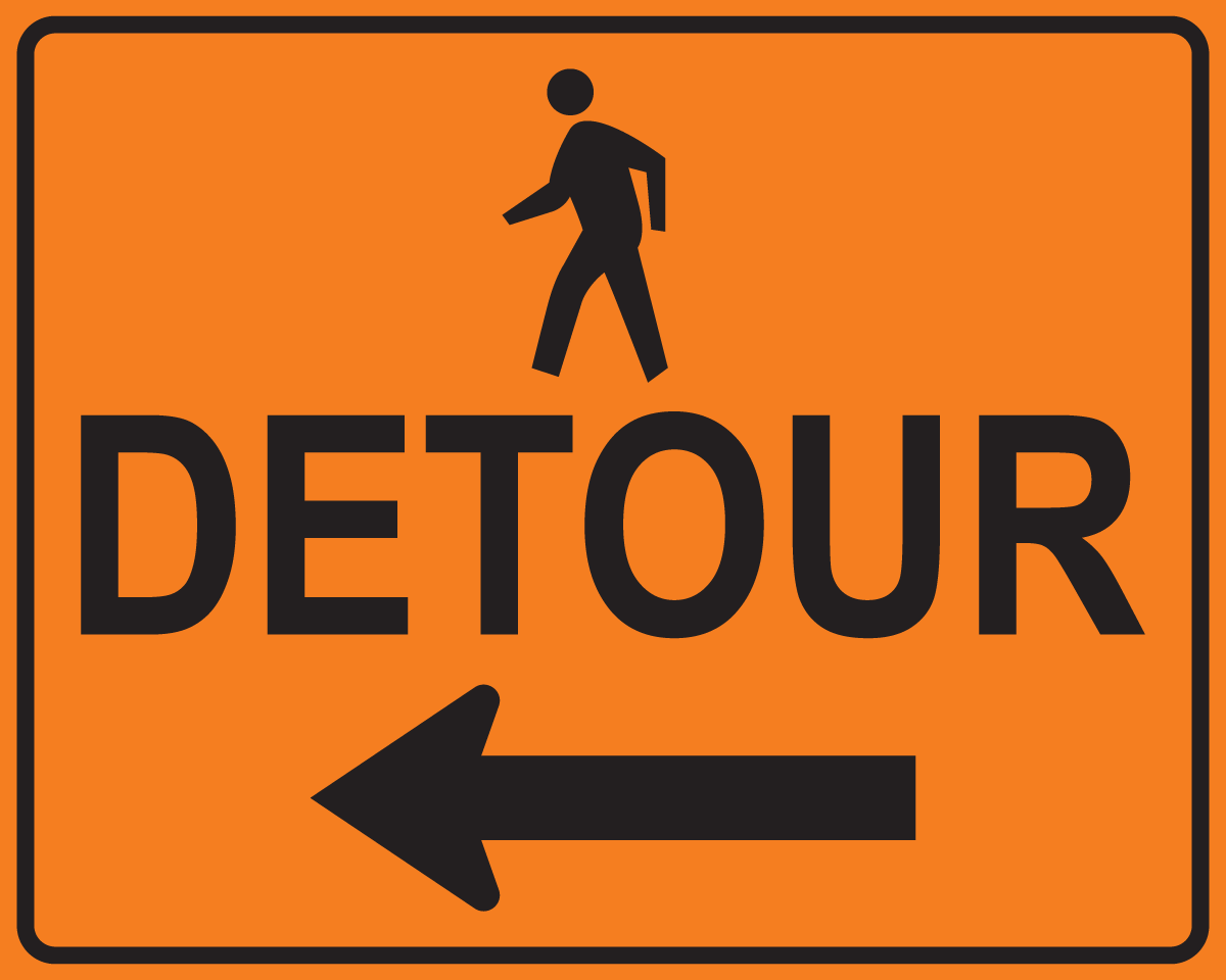 Pedestrian detour left arrow MUTCD M4-9b OSHA sign for sidewalk closure safety