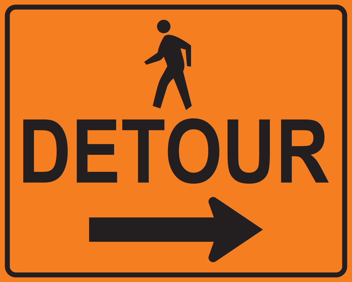 Pedestrian detour right arrow MUTCD M4-9b OSHA sign for sidewalk closure safety