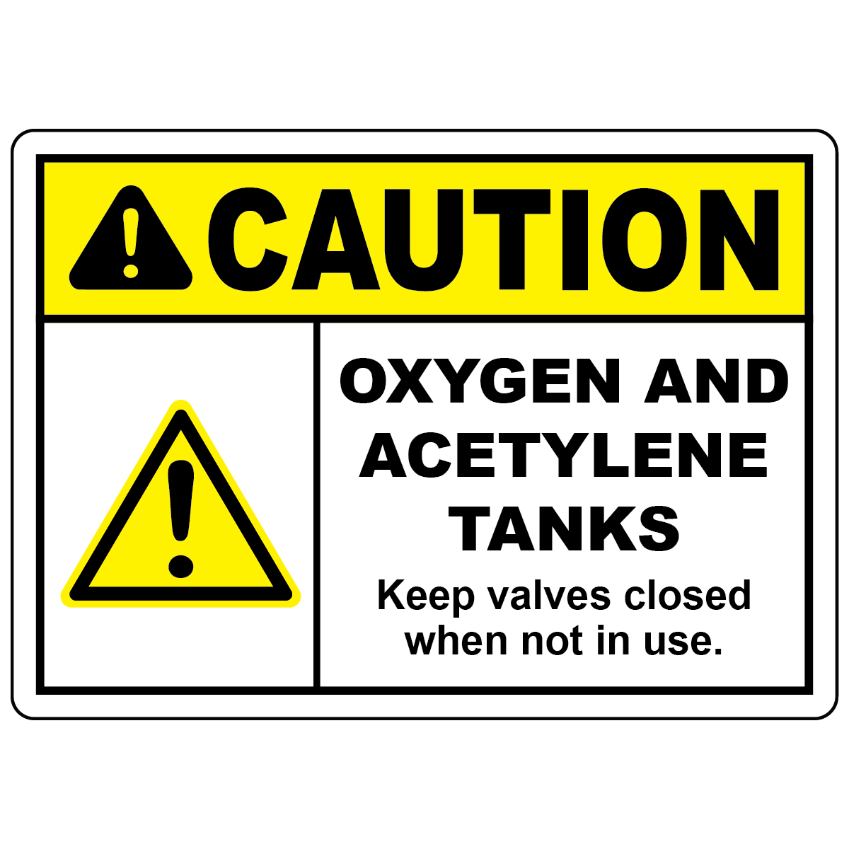 Caution oxygen and acetylene tanks safety sign with warning hazard symbol