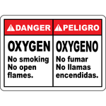Danger oxygen bilingual no smoking open flames sign