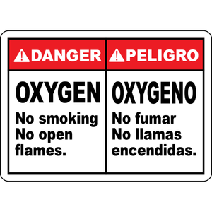 Danger oxygen bilingual no smoking open flames sign
