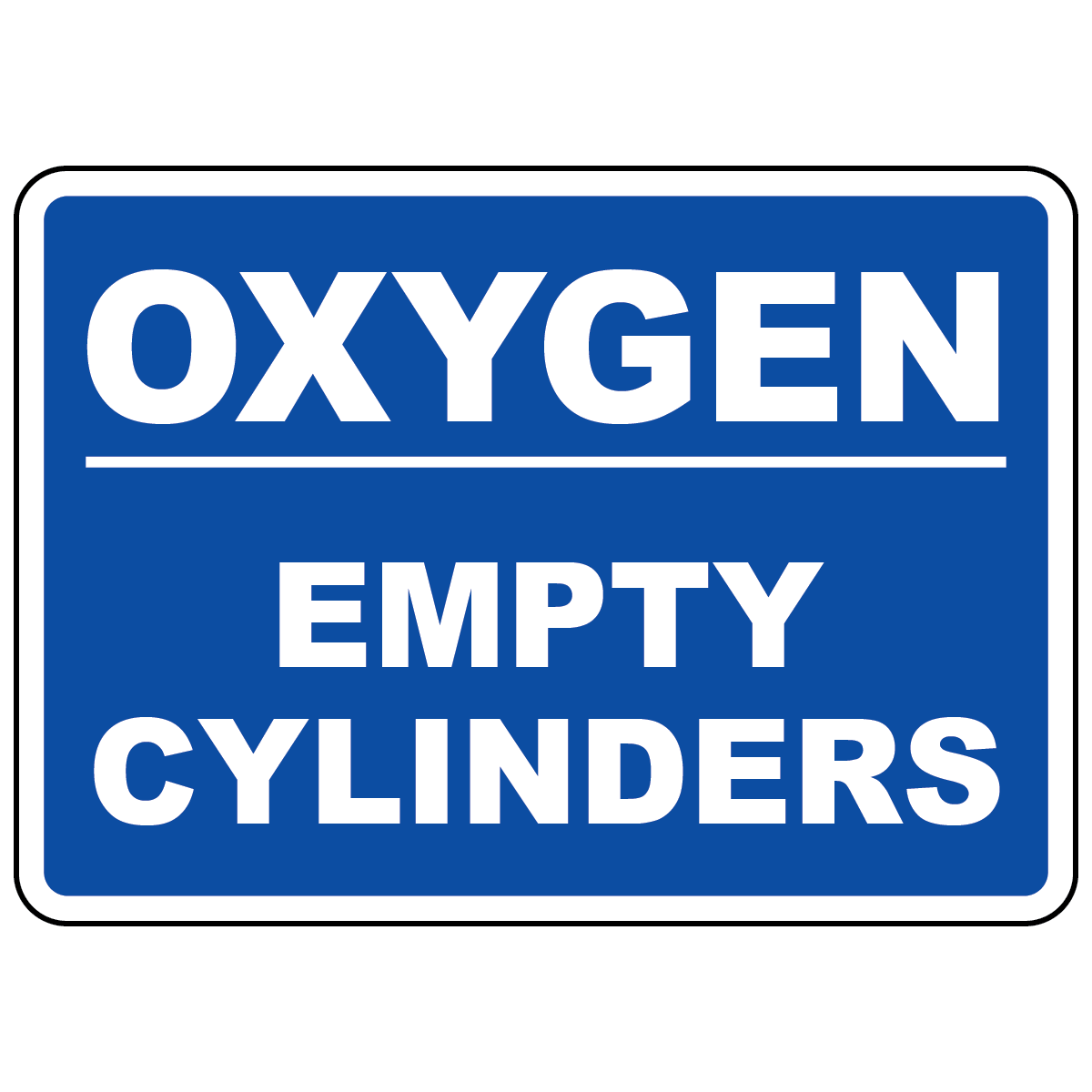 Oxygen empty cylinder status sign for compressed gas storage identification