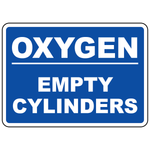 Oxygen empty cylinder status sign for compressed gas storage identification