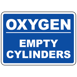 Oxygen empty cylinder status sign for compressed gas storage identification