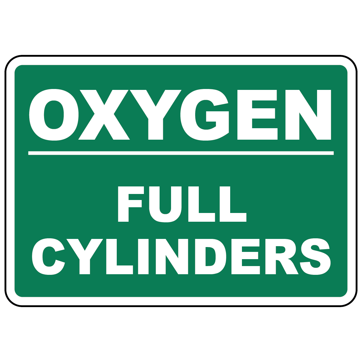 Oxygen full cylinder status sign for compressed gas storage identification