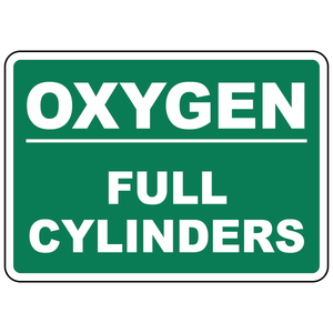 Oxygen full cylinder status sign for compressed gas storage identification