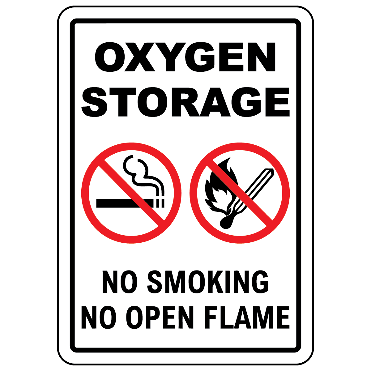 Oxygen storage sign with no smoking and no open flames symbols for workplace safety
