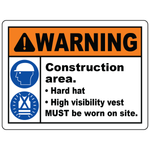 Construction PPE eye ear hand protection caution sign