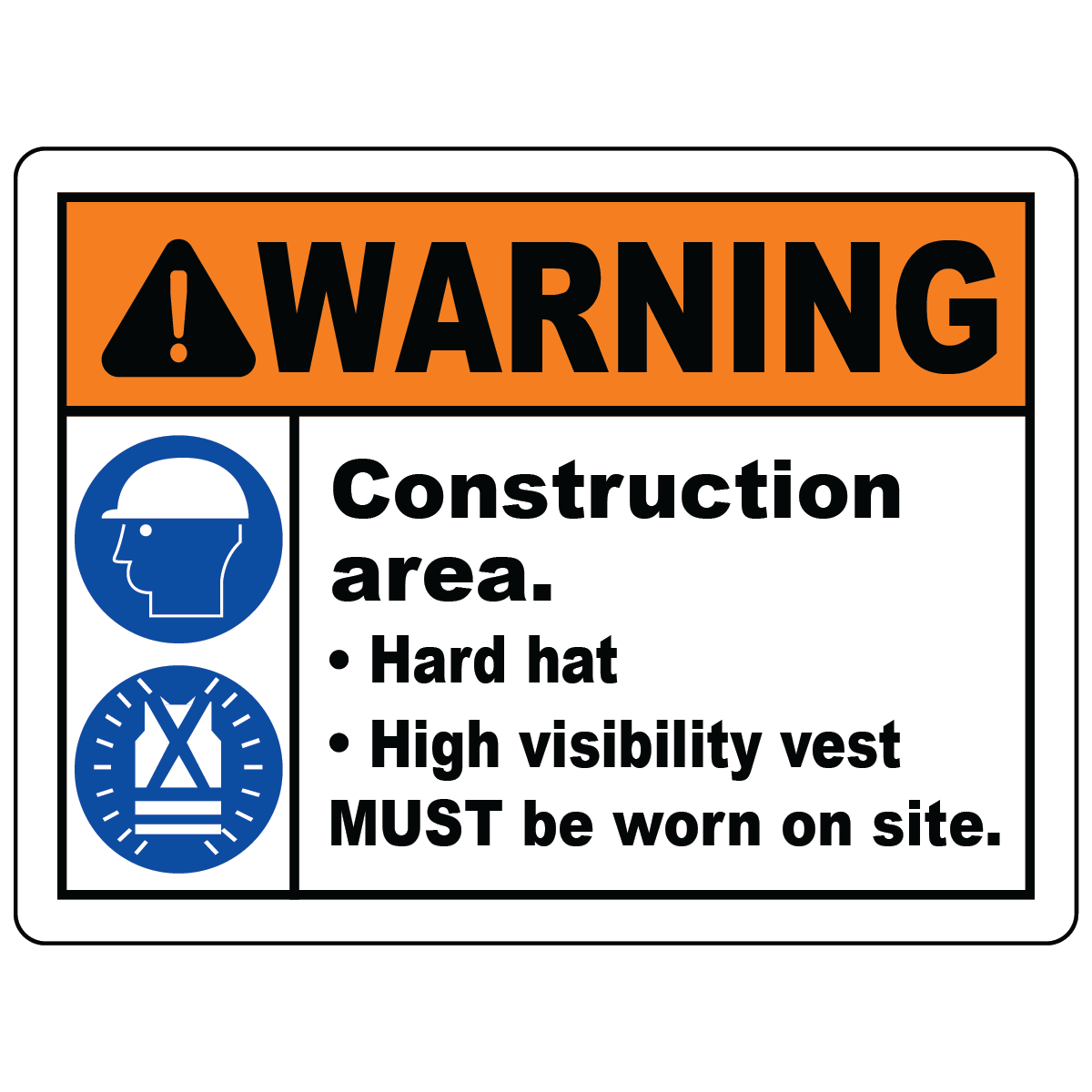 Construction PPE eye ear hand protection caution sign