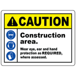 Construction PPE eye ear hand protection caution sign