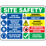 Construction site PPE hard hat vest safety sign