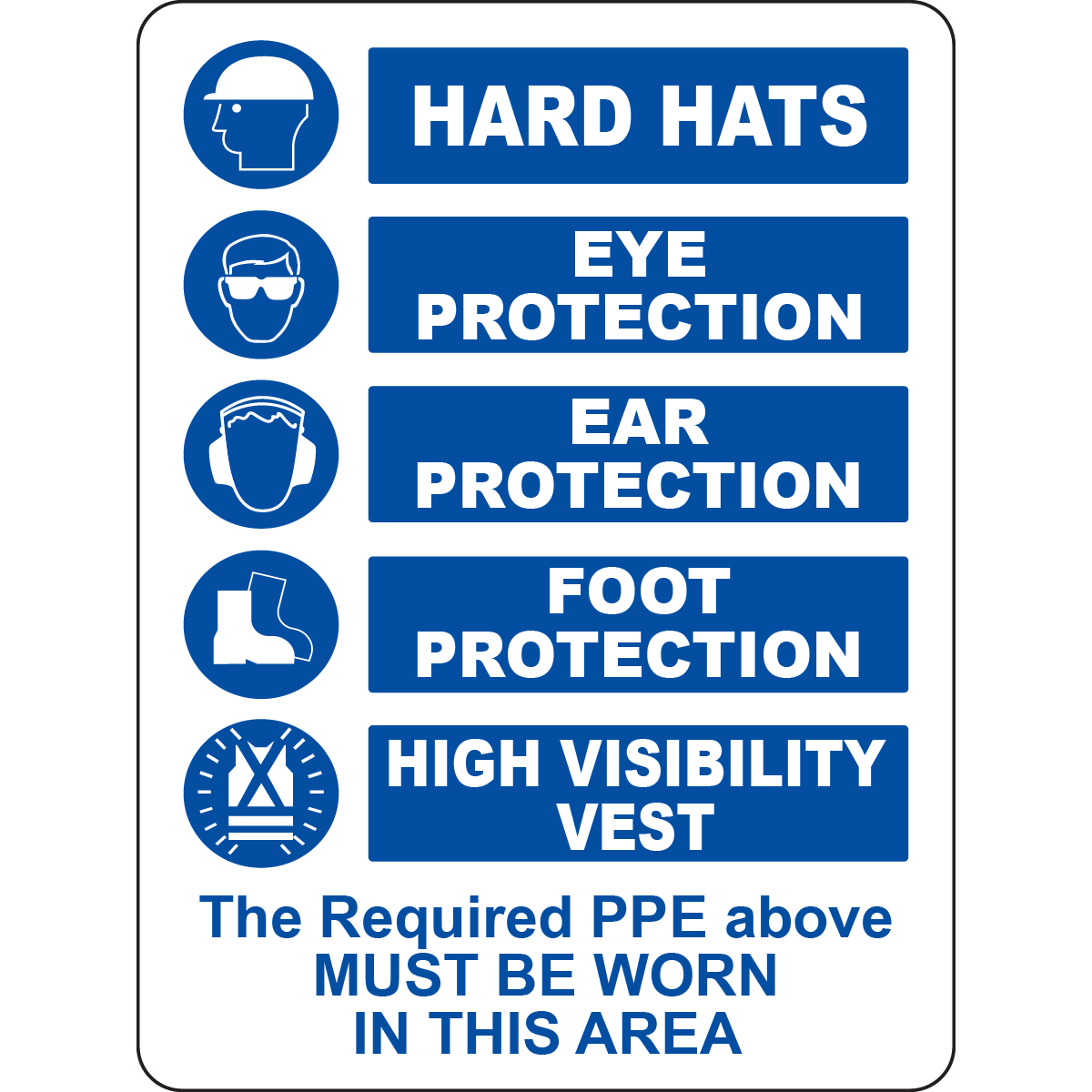 PPE hard hat eye ear vest safety sign required area