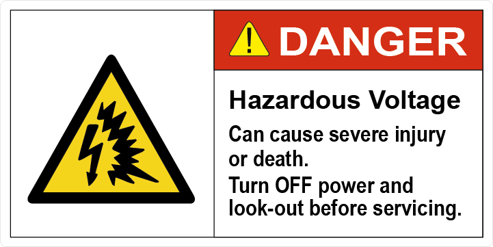 Hazardous Voltage. Can Cause Severe Injury Or Death, Turn Off Power And Lock-Out Before Servicing. (With Arc Flash Symbol)