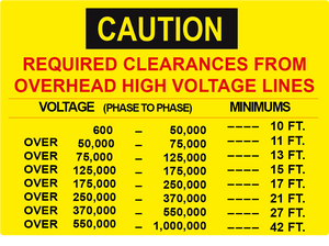 Required Clearances From Overhead High Voltage Lines, Vinyl, PUV-117 DC Solar Label