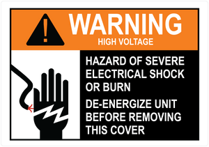 High Voltage Hazard Of Severe Electrical Shock Or Burn De-Energize Unit Before Removing This Cover, Vinyl, PUV-225