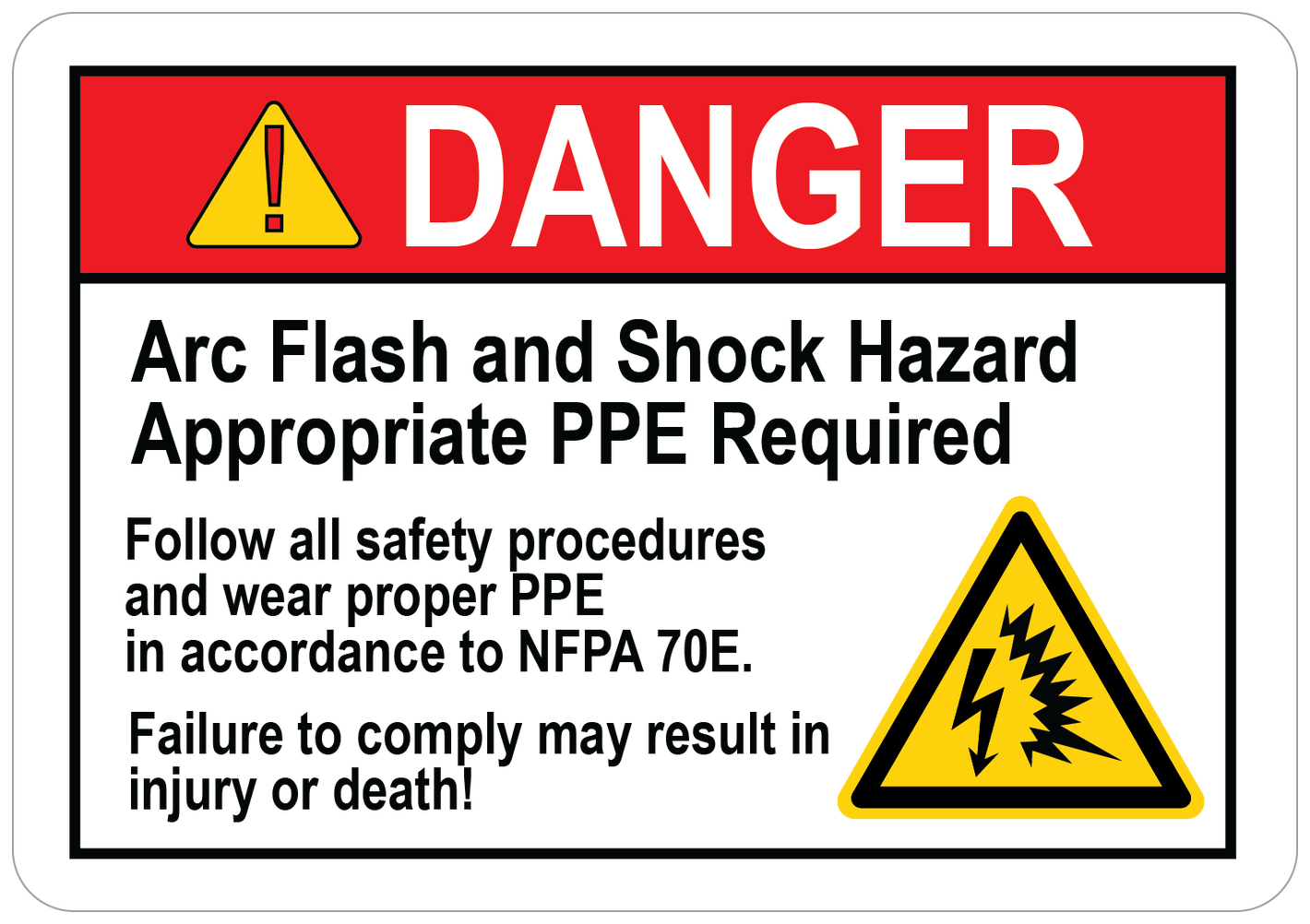 Danger Label: Arc Flash and Shock Hazard Appropriate PPE Required (with 2 Symbols) PUV-315