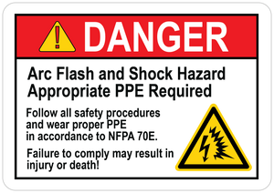 Danger Label: Arc Flash and Shock Hazard Appropriate PPE Required (with 2 Symbols) PUV-315
