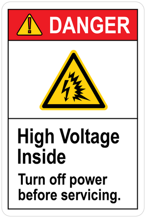 High Voltage Inside, Turn Off Power Before Servicing. (With Arc Flash Symbol), Vinyl, PUV-105