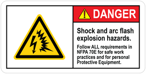 Danger Label: Shock and arc flash explosion hazards. Follow ALL requirements in NFPA 70E for safe work practices and for Personal Protective Equipment.PUV-272 - PUV-277