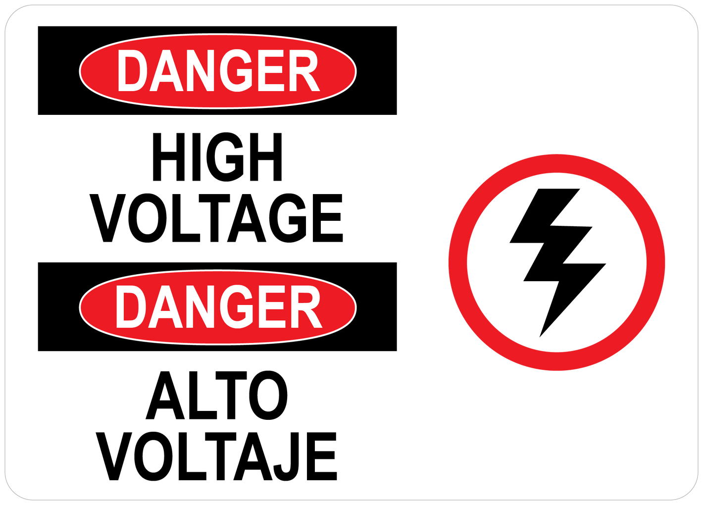 Bilingual Danger / Peligro Sign: High Voltage / Alto Voltaje (With Bolt Symbol) PUV-131 - PUV-139