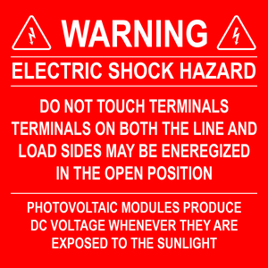 4X4, Warning Electrical Shock Hazard, Plastic Solar Labels, PV-321