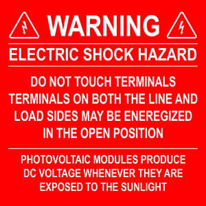 4X4 Warning Electrical Shock Hazard PV-321 Plastic