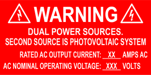 2X4 Warning Dual Power Sources PV-399 Plastic